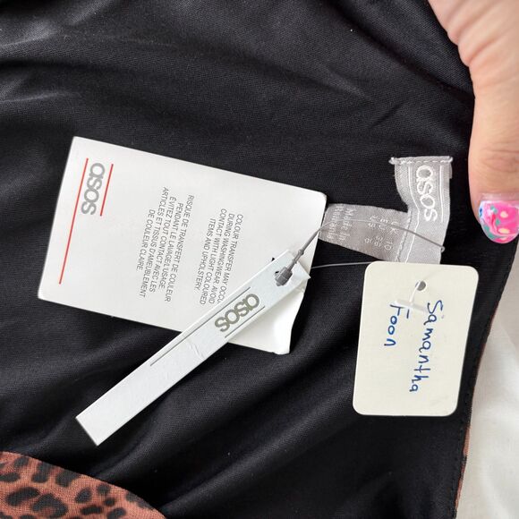 Asos Design Long Sleeve Deep V-Neck Leopard Maxi Dress with Belt Brown Size 6 - Picture 6 of 8